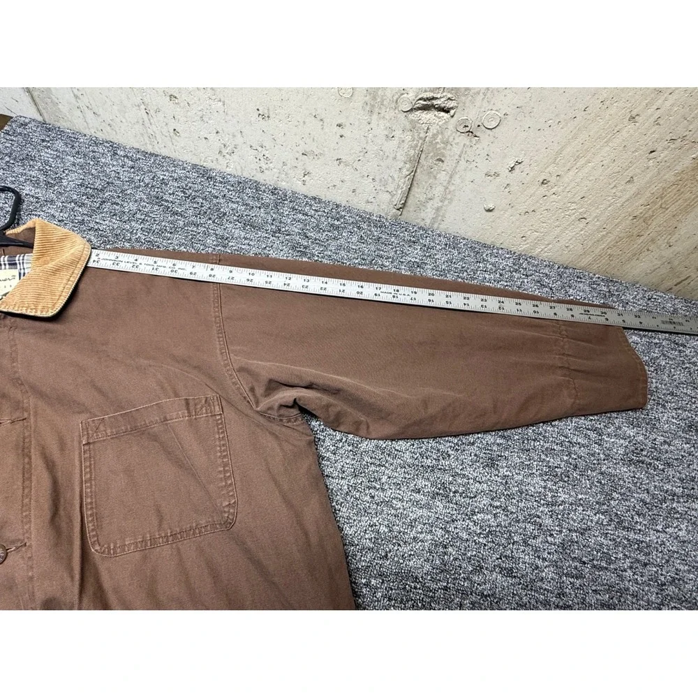 Eddie Bauer Mens Brown Cotton Canvas Barn Jacket Flannel Lined Corduroy Collar L